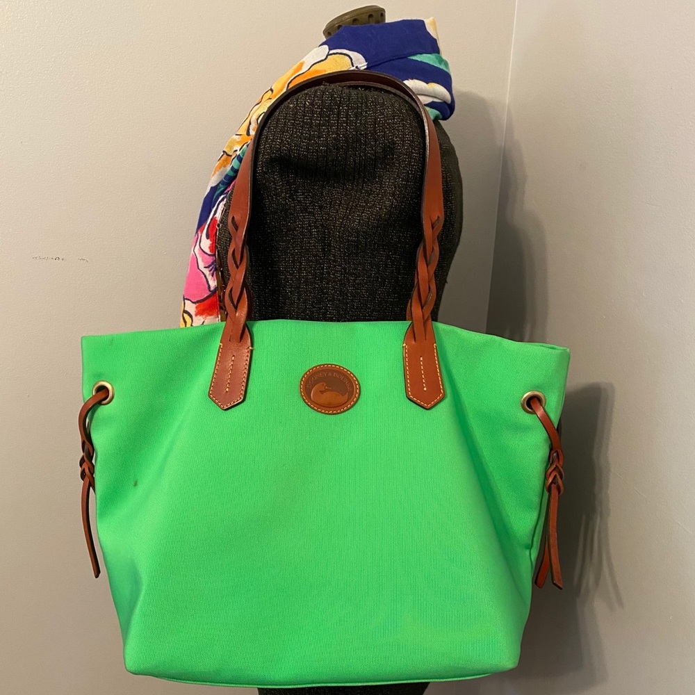 Dooney Bourke Green Nylon Leather Trim Tote